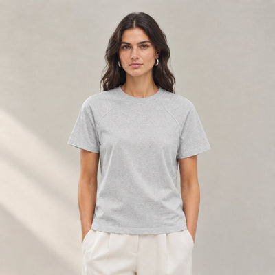 Arden Raglan Tee in Heather Grey, front view