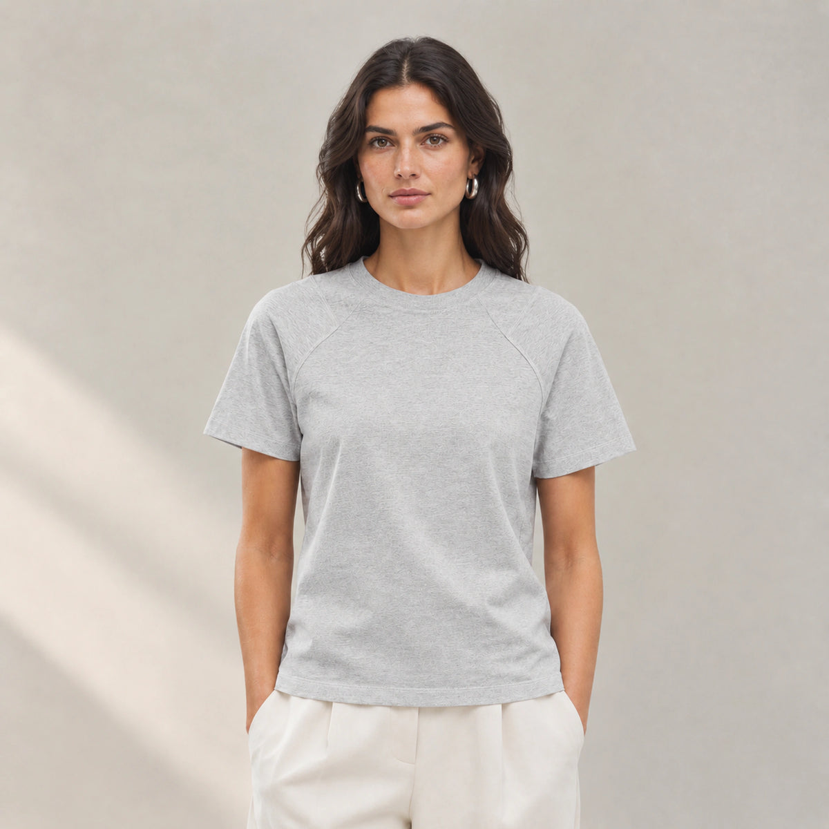 Arden Raglan Tee in Heather Grey, front view
