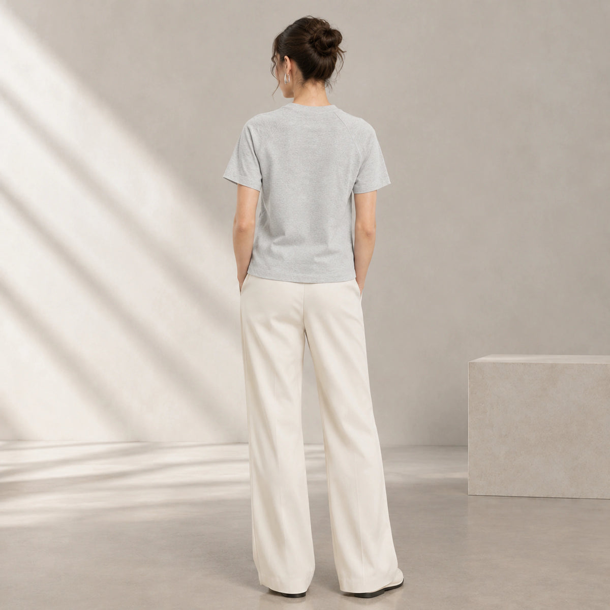 Arden Raglan Tee in Heather Grey, rear view