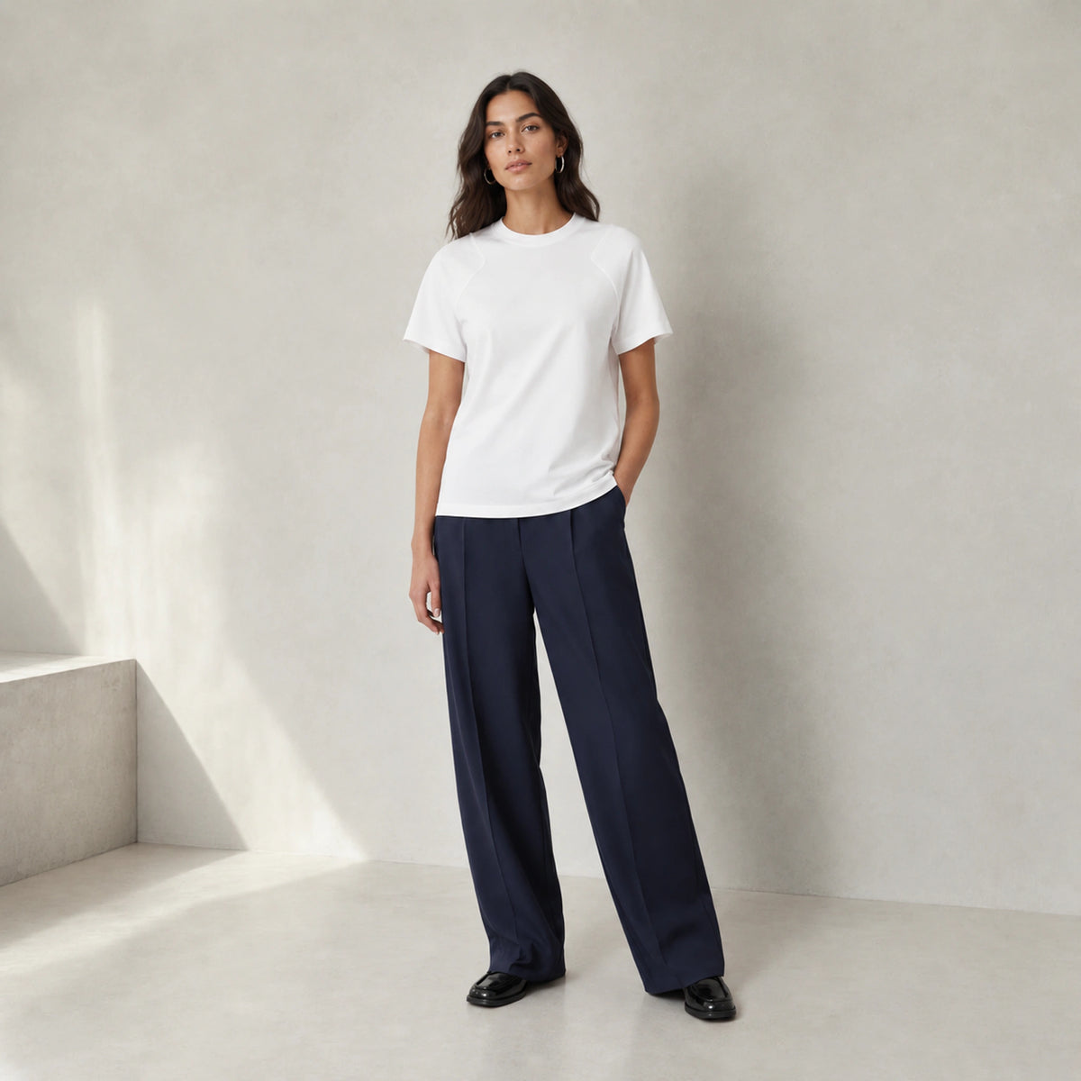 Arden Raglan Tee in Optic White, three-quarter view