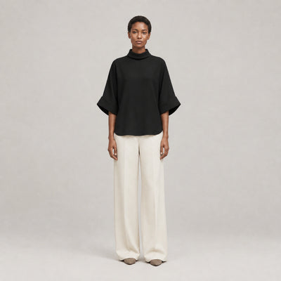 Aster Fold Blouse in Black, full-length front view