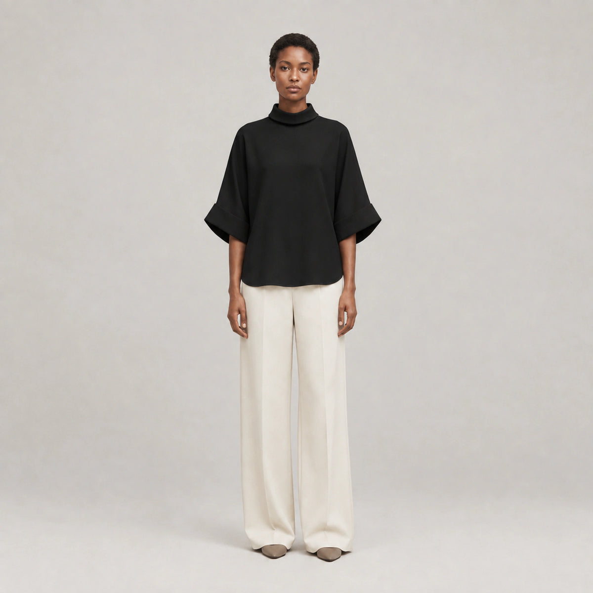 Aster Fold Blouse in Black, full-length front view