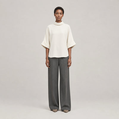 Aster Fold Blouse in Soft Ivory, full-length front view