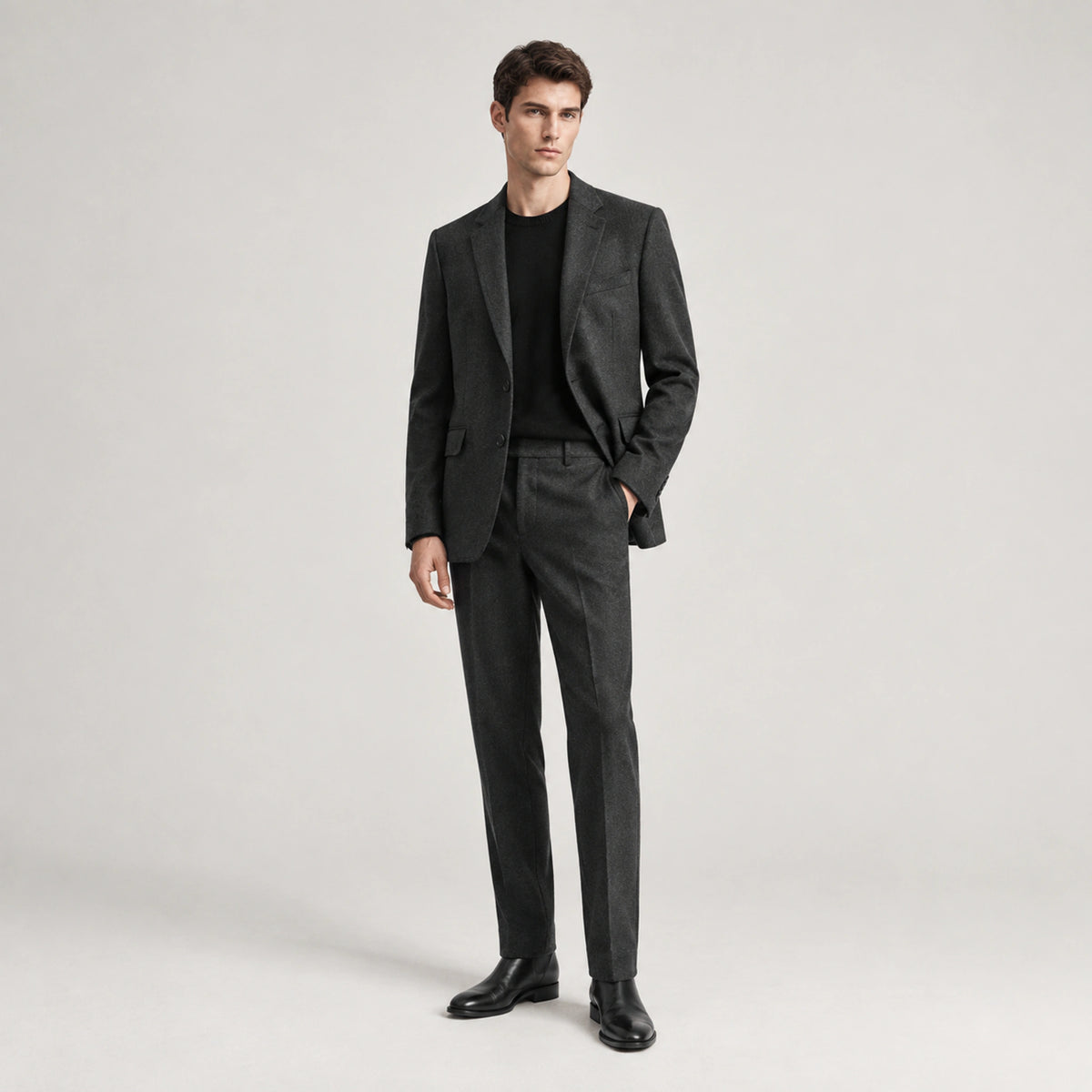 Calder Tailored Blazer in Graphite, open three-quarter view