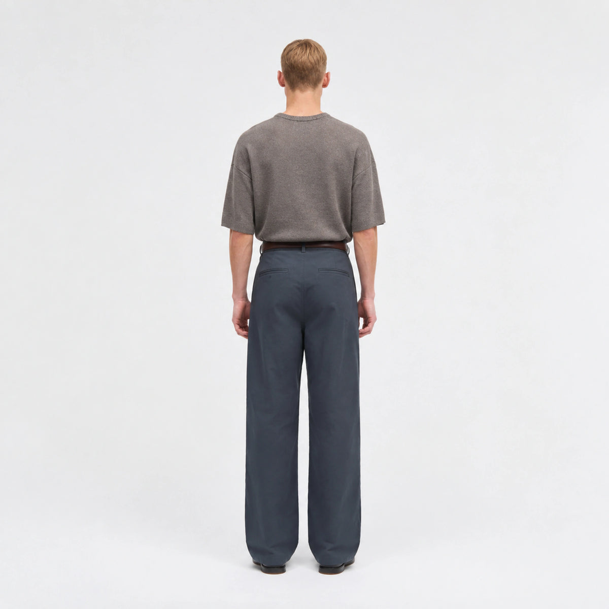 Mercer Pleat Trousers in Slate Blue, rear view