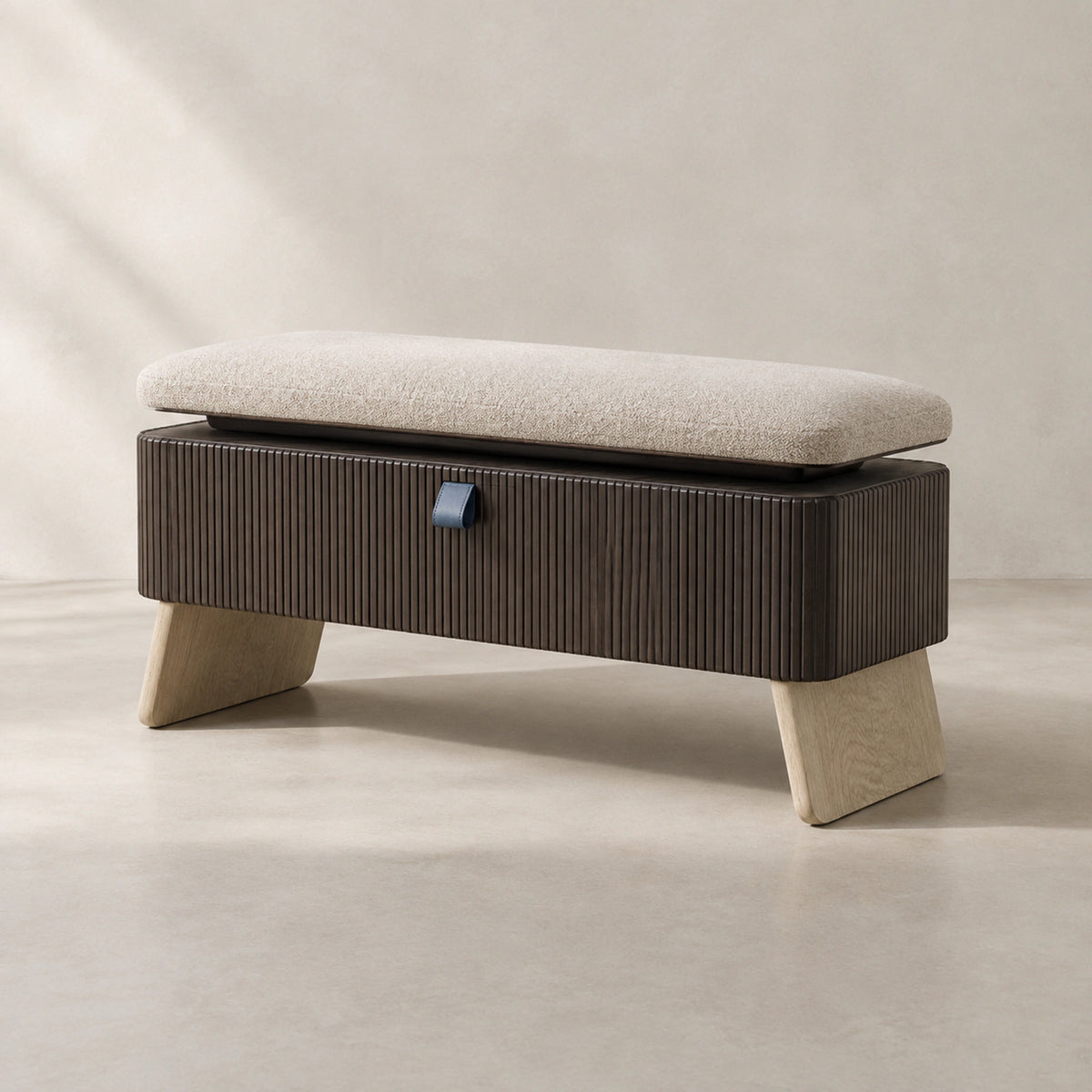 Dovetail Storage Bench 68, closed three-quarter hero