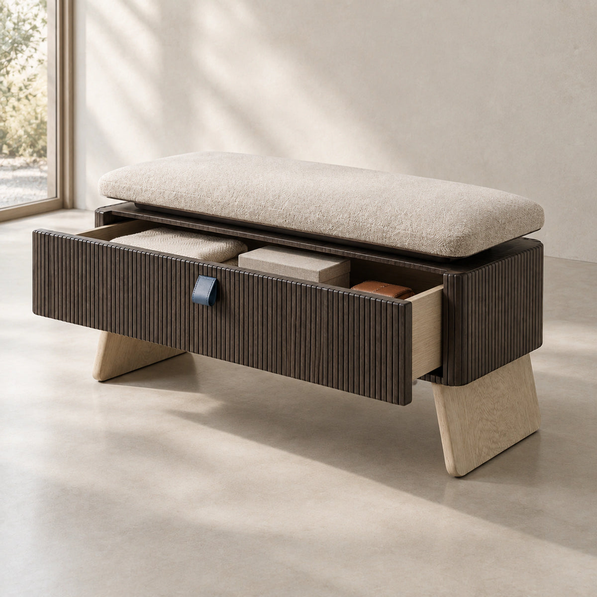 Dovetail Storage Bench 68, open storage view