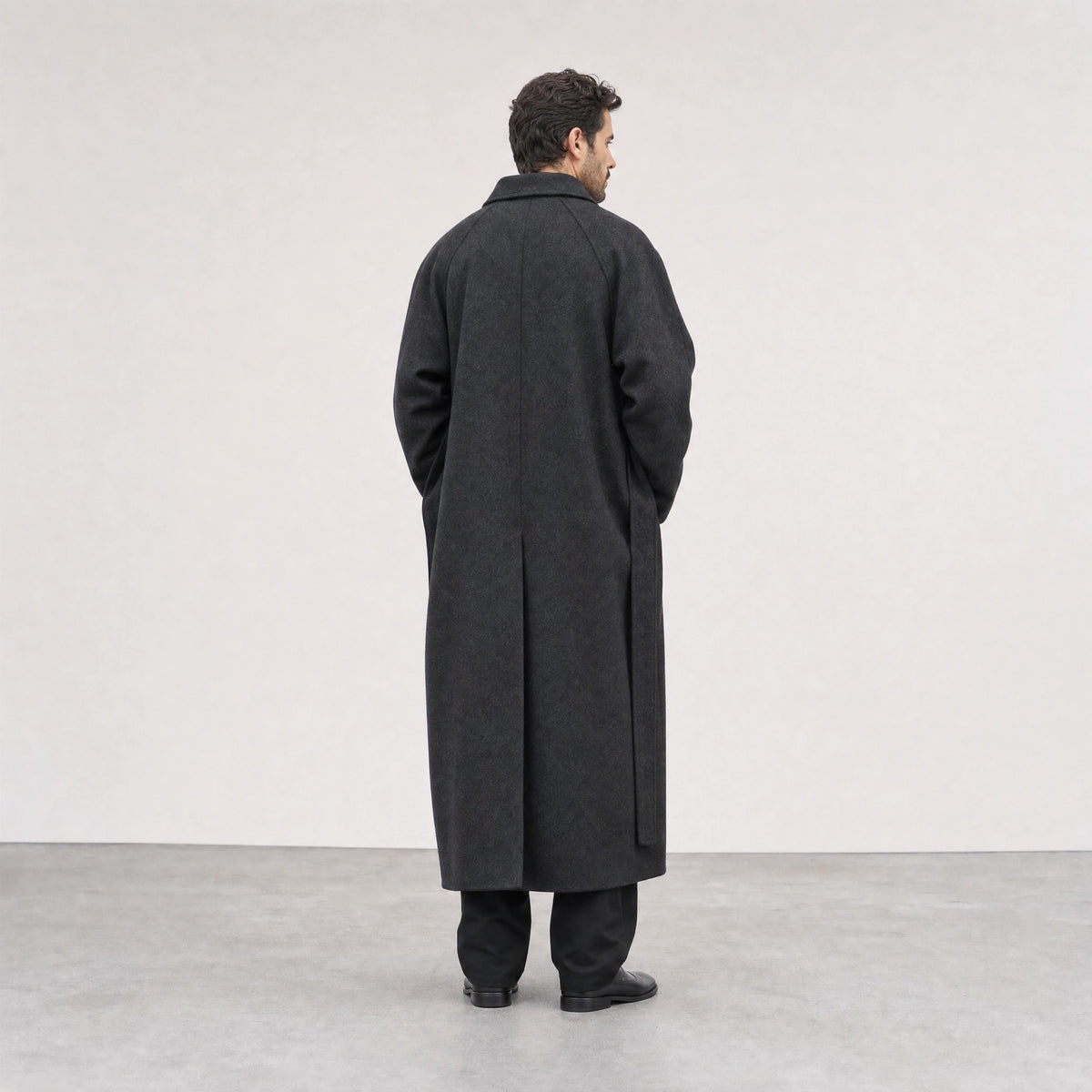 Northline Wool Coat in Charcoal, rear view