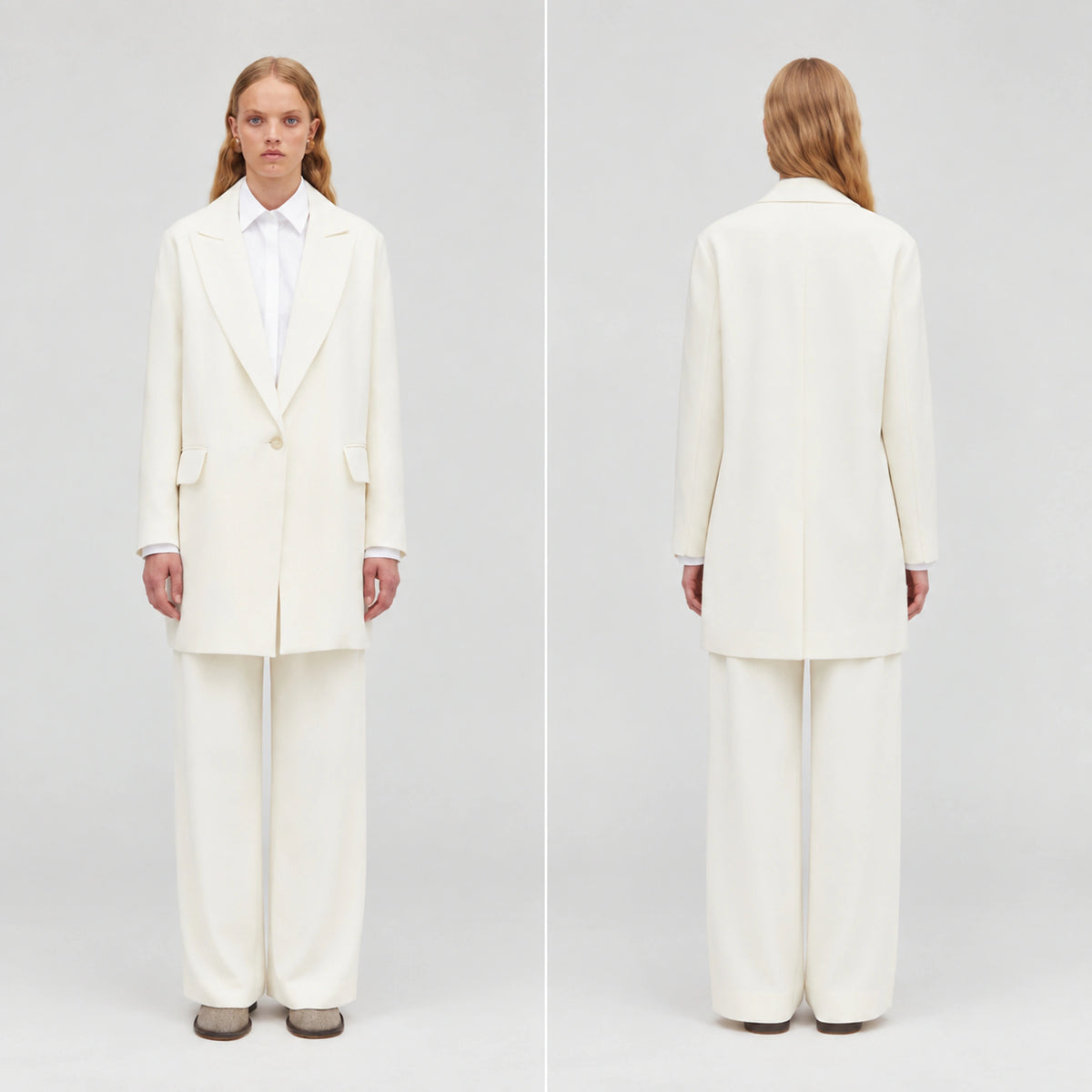Solenne Longline Blazer in Bone, rear view