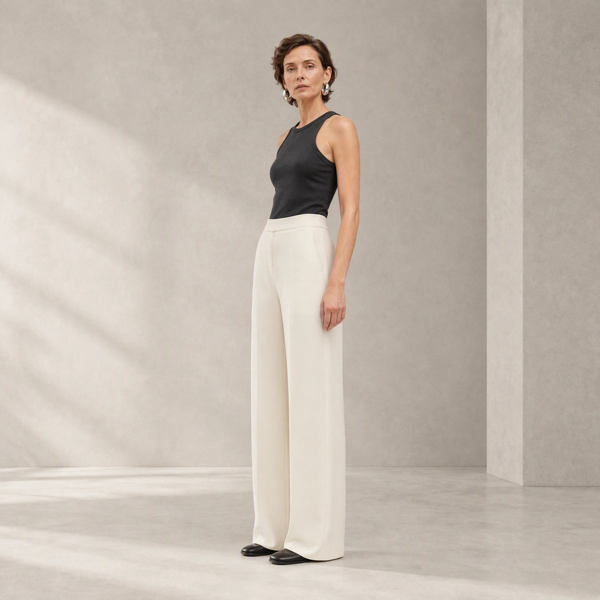 Vale Column Trousers in Chalk, side three-quarter view
