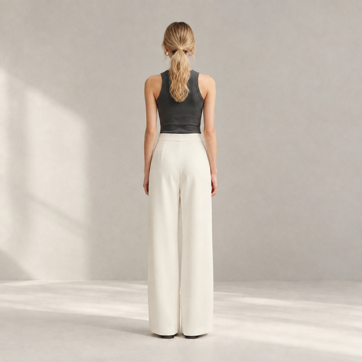 Vale Column Trousers in Chalk, rear view