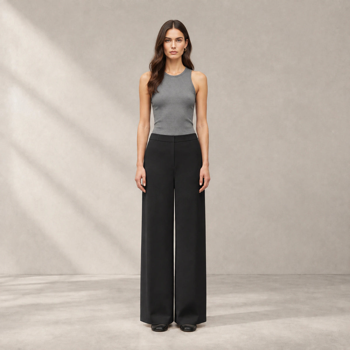 Vale Column Trousers in Ink Black, full-length front view