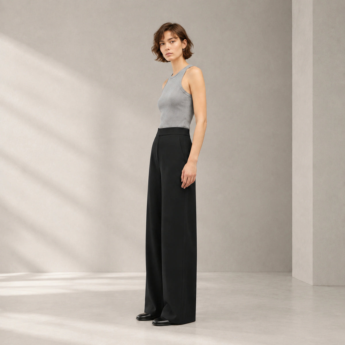 Vale Column Trousers in Ink Black, side three-quarter view