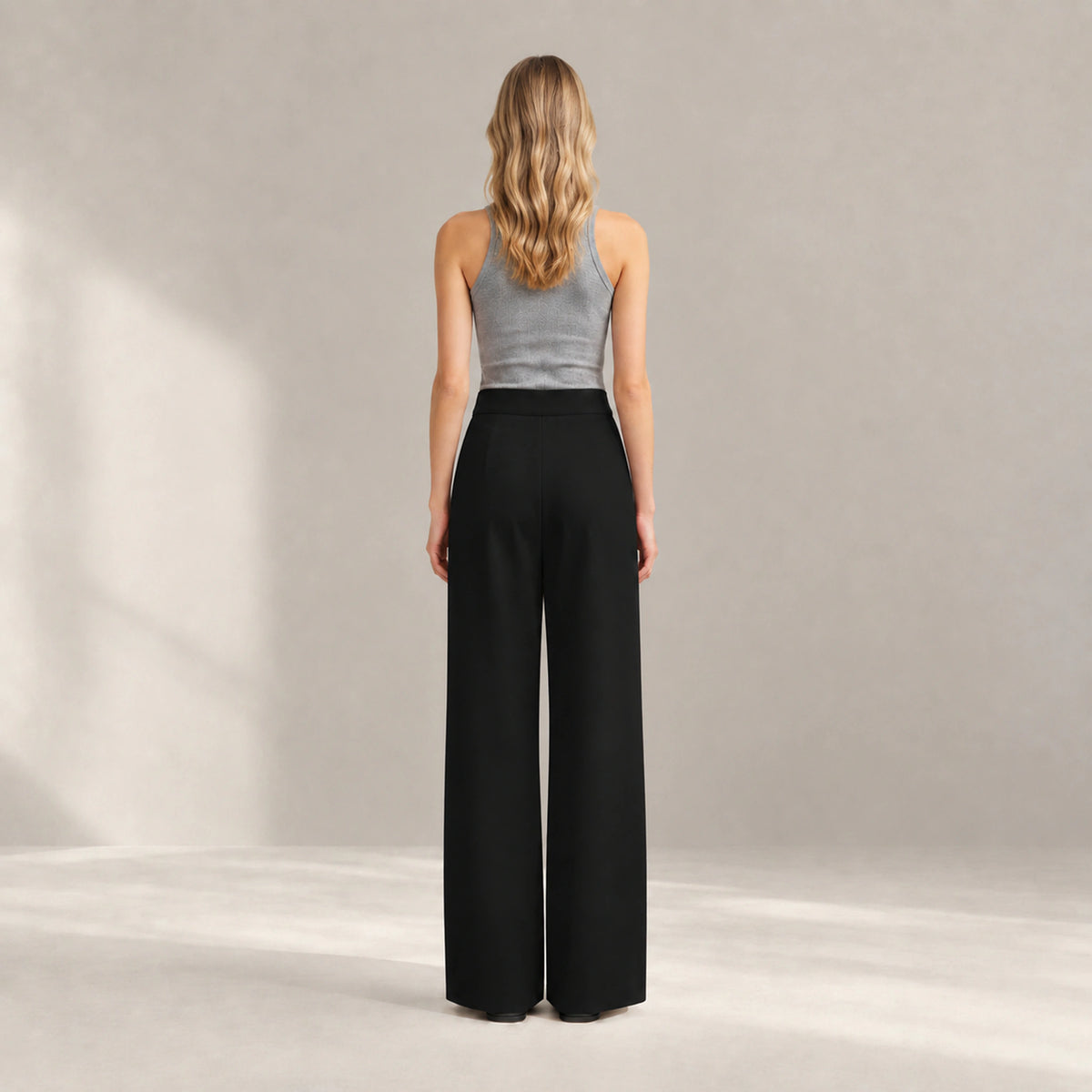 Vale Column Trousers in Ink Black, rear view